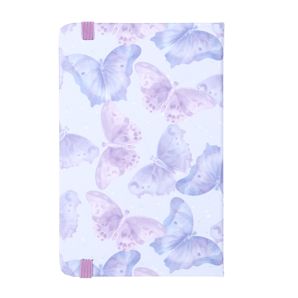 Записная книжка на резинке, А6, 9х14см, 80 л., цветной срез, закладка-лента, Бабочки, 4 дизайна, арт.№ 574-071