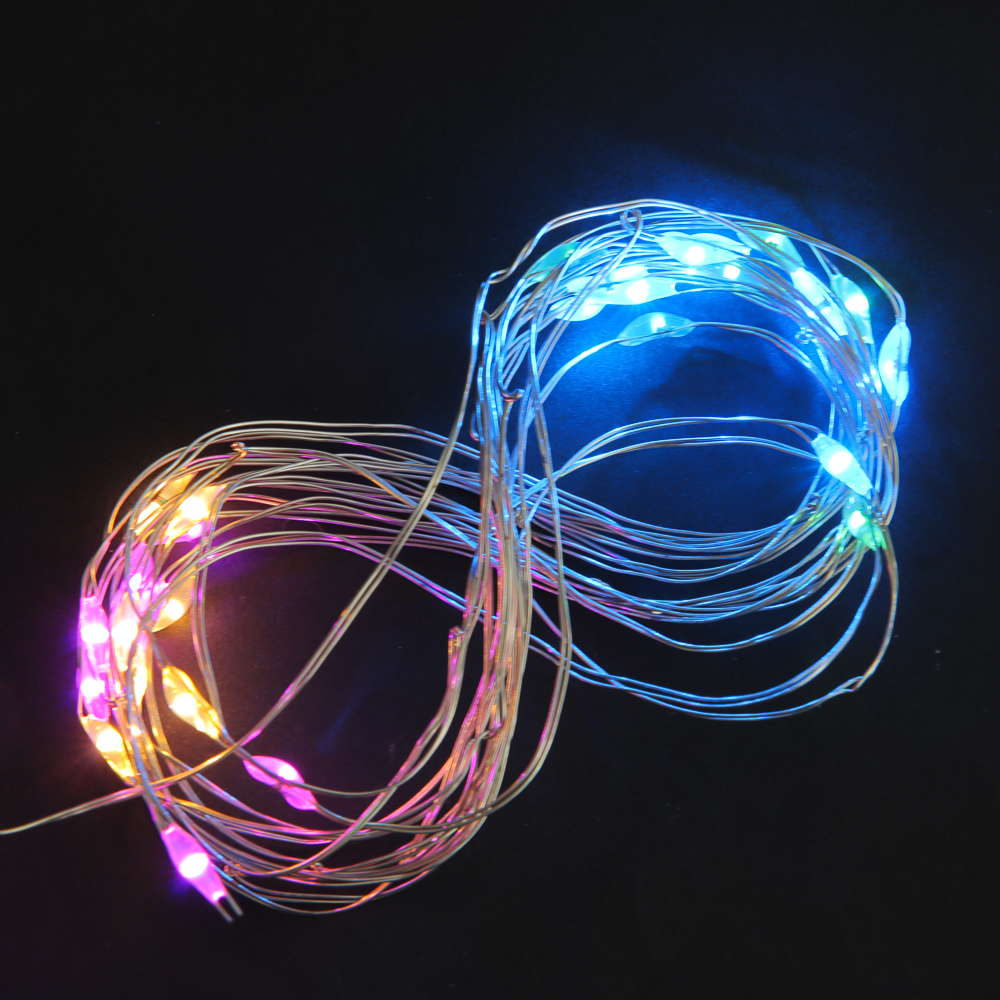 Гирлянда нить росы 1 м СНОУ БУМ, 10 LED ламп, постоянное свечение мульти, проволока серебряный цвет, 2xCR2032, арт.№ 384-331