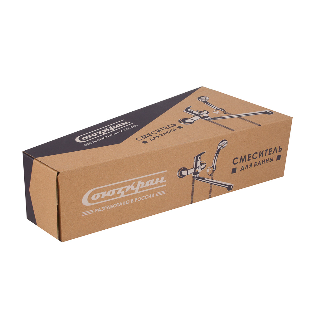 Смеситель для ванны с душем СоюзКран, прямой излив 30см, кер. картридж 35мм, хром, цинк, SK08-P145, арт.№ 567-185