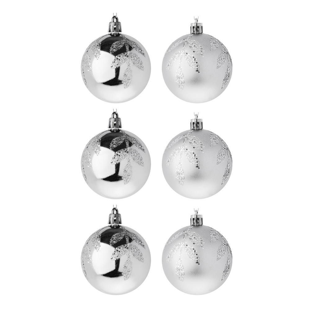 СНОУ БУМ Набор шаров 6 см, 6 шт, серебро, пластик, глиттер, 26-132, арт.№ 373-562