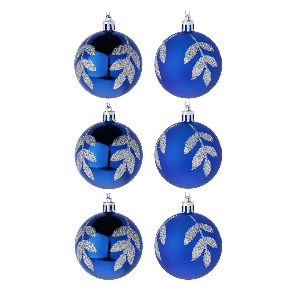 СНОУ БУМ Набор шаров 6 см, 6 шт, синий, пластик, глиттер, 26-133, арт.№ 373-563