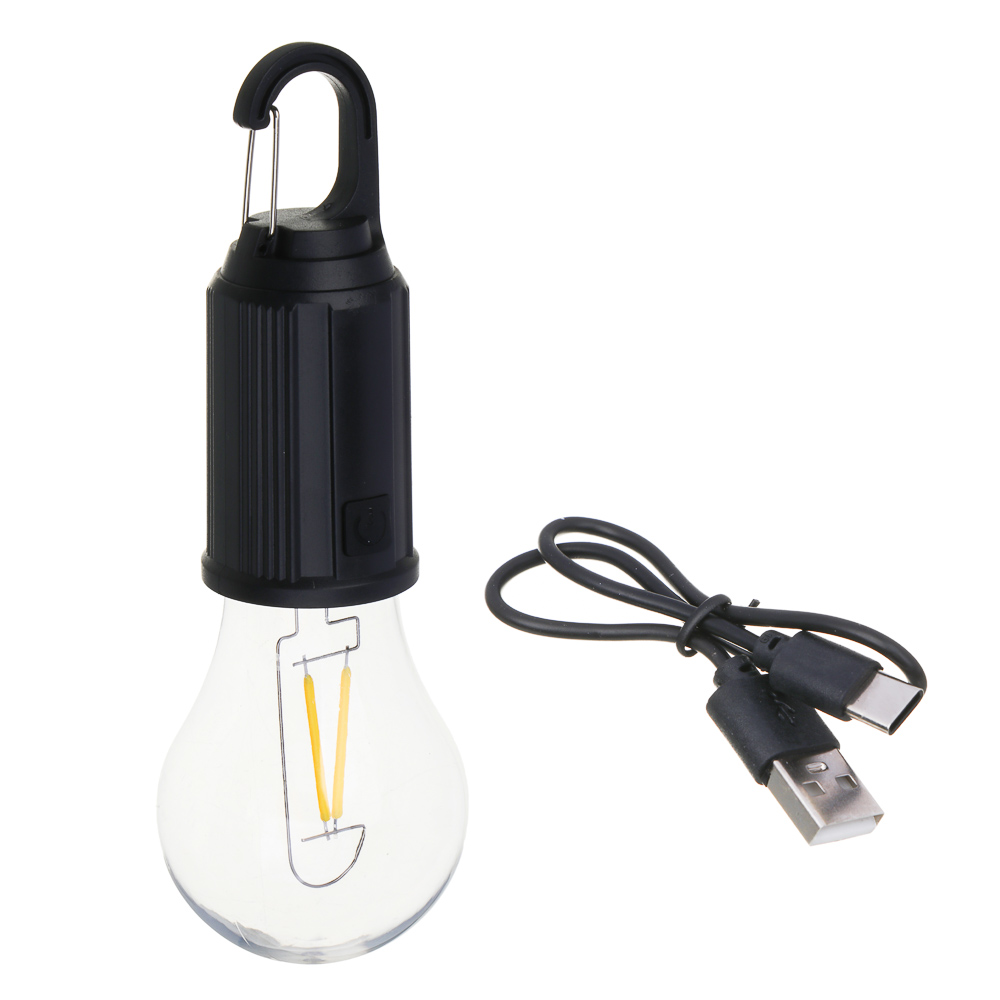 Светильник с прозрачной колбой тм РОКОТ,вольфрамовая,3 режима,600 мАч,170х60 мм, карабин,Туре-С, арт.№ 225-041