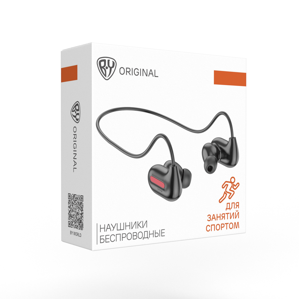 BY Наушники беспроводные спортивные RushPods, внутриканальные с шейным ободом, 80 мАч, BT5.3, чёрный, арт.№ 410-335