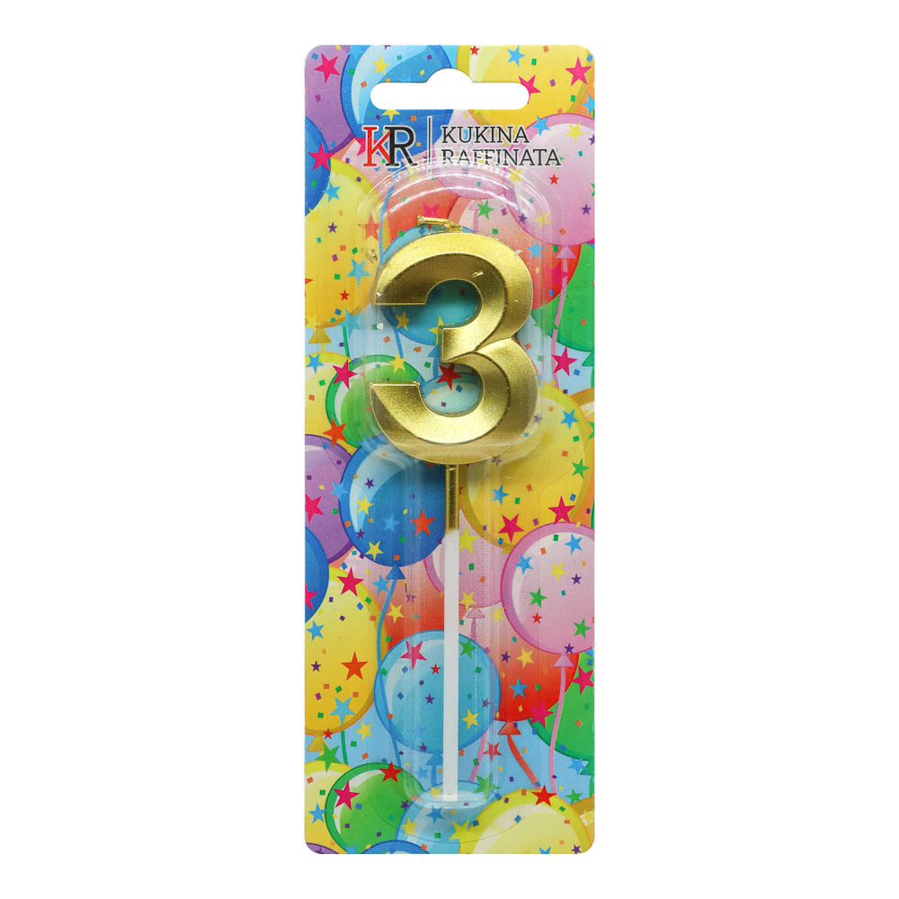 Свеча в торт "Грани", цифра 3, 4,8см, золото, арт.№ 506-307