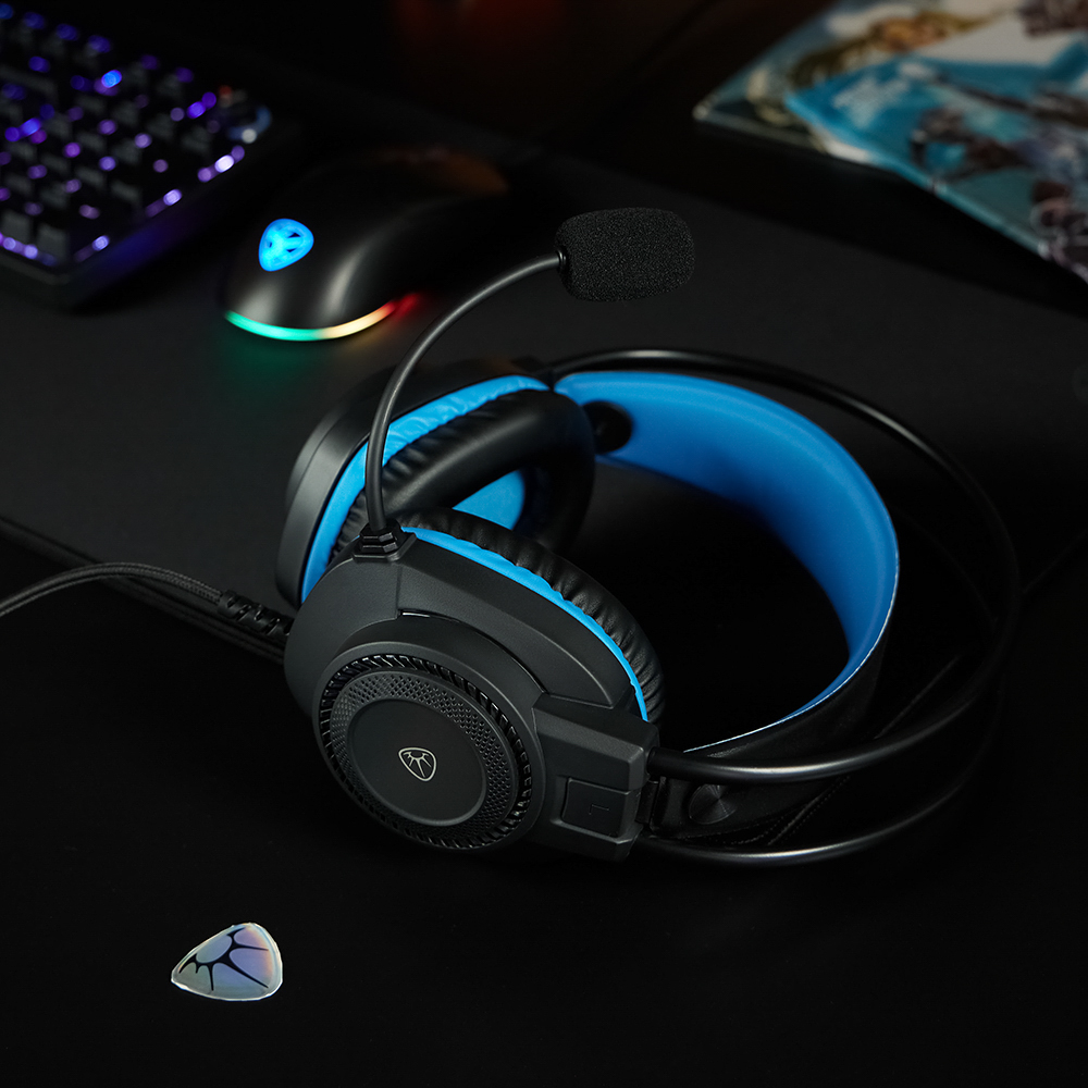 Наушники проводные с микрофоном игровые BY Сabasset 3.5мм 4pin-SPK+MIC 3,2 м, синие, арт.№ 410-081