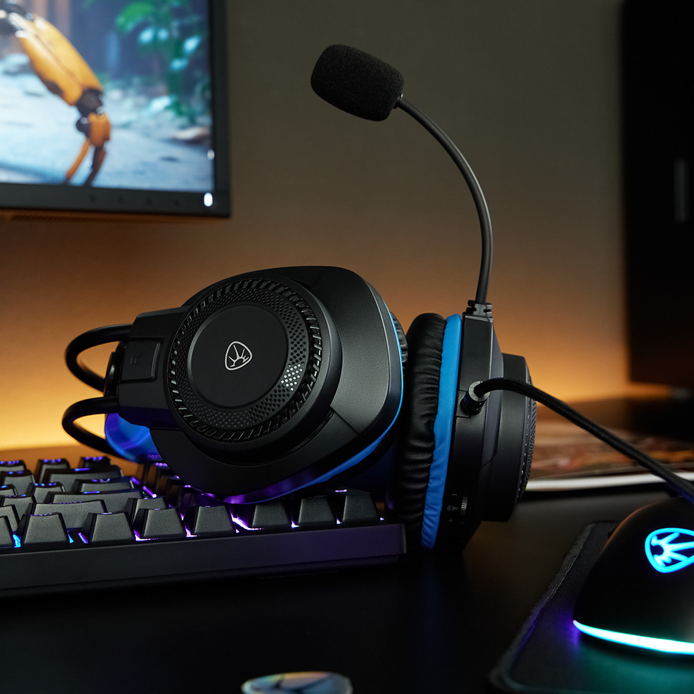 Наушники проводные с микрофоном игровые BY Сabasset 3.5мм 4pin-SPK+MIC 3,2 м, синие, арт.№ 410-081