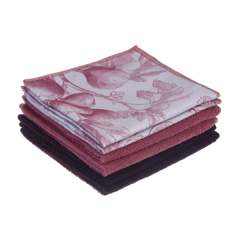 Салфетки для уборки тм VETTA Бургунди, 6 шт, 30х30 см, микрофибра 200г/м2, 3 цвета, арт.№ 448-381
