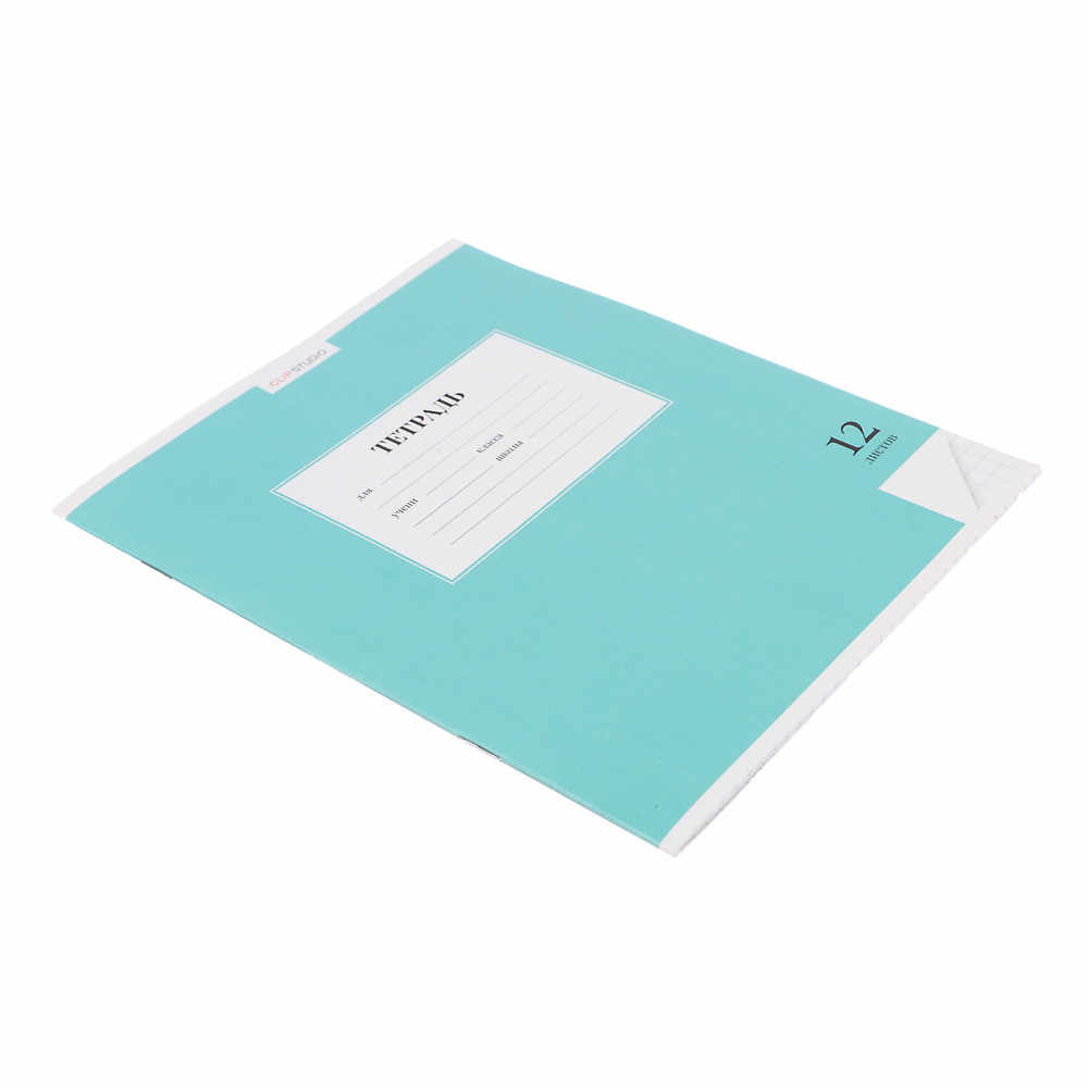 Тетрадь школьная 12 листов в клетку ClipStudio, БЕЛЫЕ ЛИСТЫ, обл. офсет 115 г/м2, "Однотонная", скрепка, арт.№ 579-027