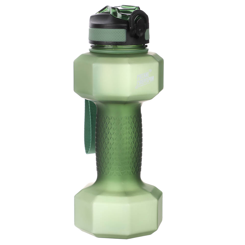 Бутылка спортивная в форме гантели, тм BY Русские Супергерои, 1000мл, 27х10см, пластик PETG, 3 цвета, арт.№ 088-150