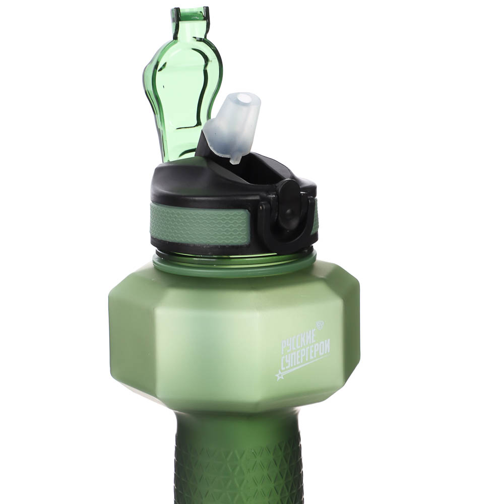 Бутылка спортивная в форме гантели, тм BY Русские Супергерои, 1000мл, 27х10см, пластик PETG, 3 цвета, арт.№ 088-150