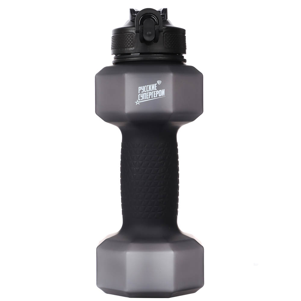 Бутылка спортивная в форме гантели, тм BY Русские Супергерои, 1000мл, 27х10см, пластик PETG, 3 цвета, арт.№ 088-150