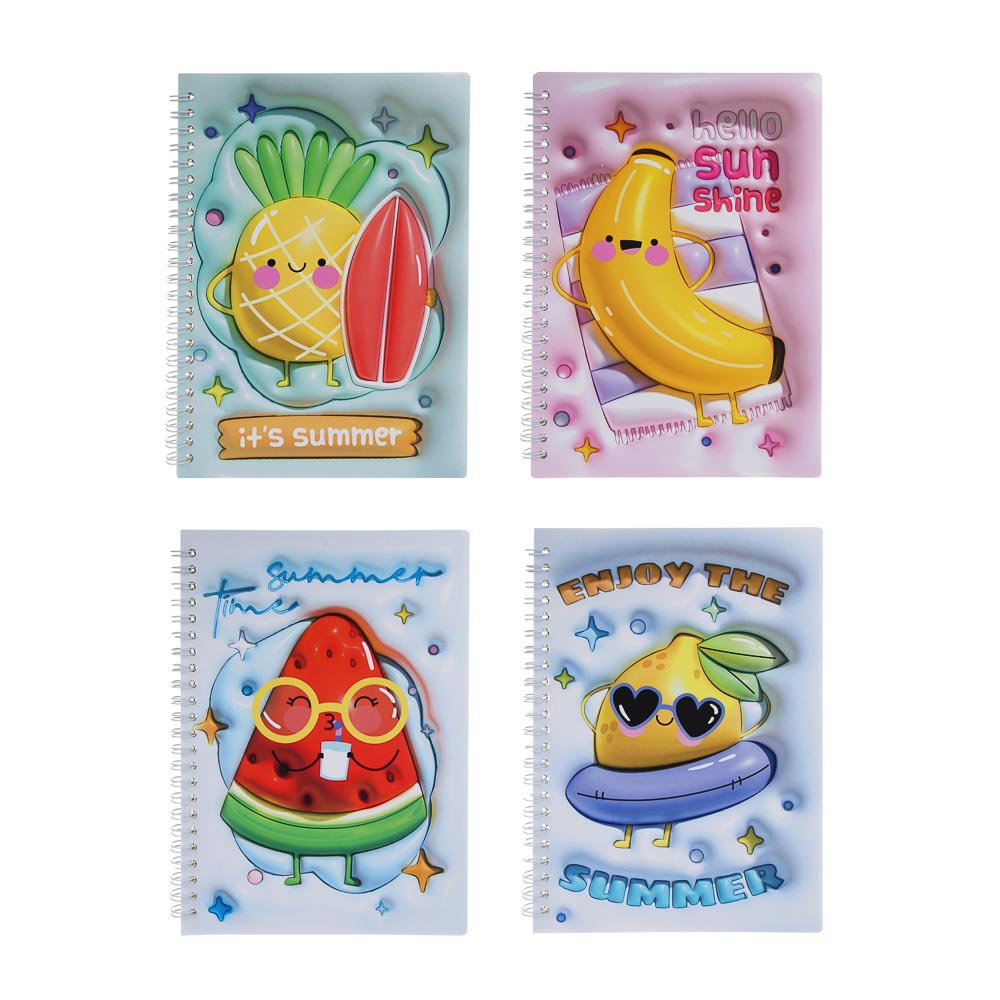 Записная книжка на спирали, 14,5x21см, 58 л., 4 дизайна, Фрукты, арт.№ 574-074