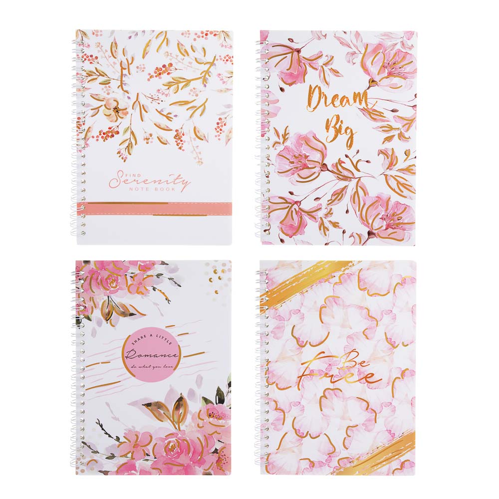 Записная книжка на спирали, 14,5x21см, 58 л., 4 дизайна, Цветы, арт.№ 574-076