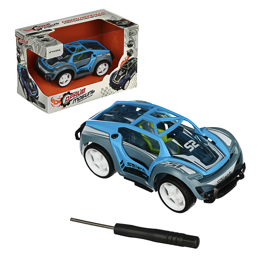 ИГРОЛЕНД Драйв-мобиль машинка-конструктор, 5 дет., инерция, ABS, аллюминий, 15х9,5х8см, 12 диз., арт.№ 859-057