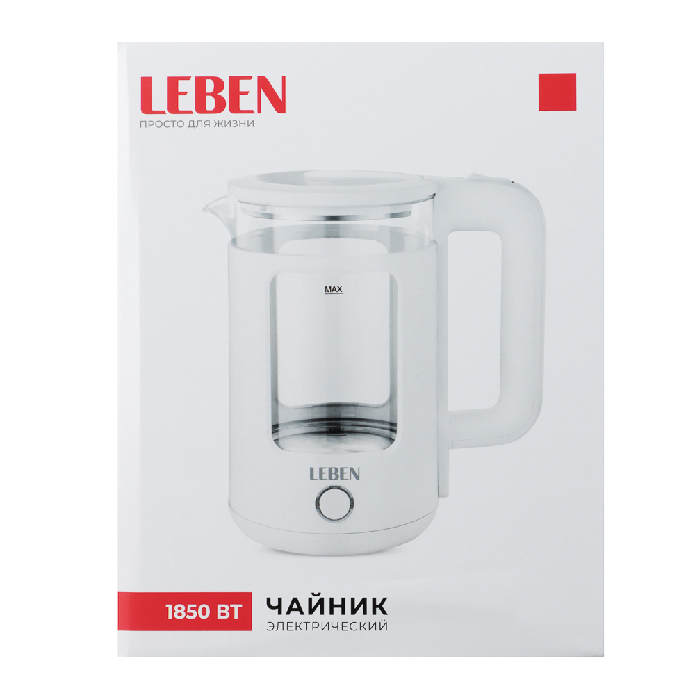LEBEN Чайник электрический 1,8л стекло+пластик, арт.№ 291-141