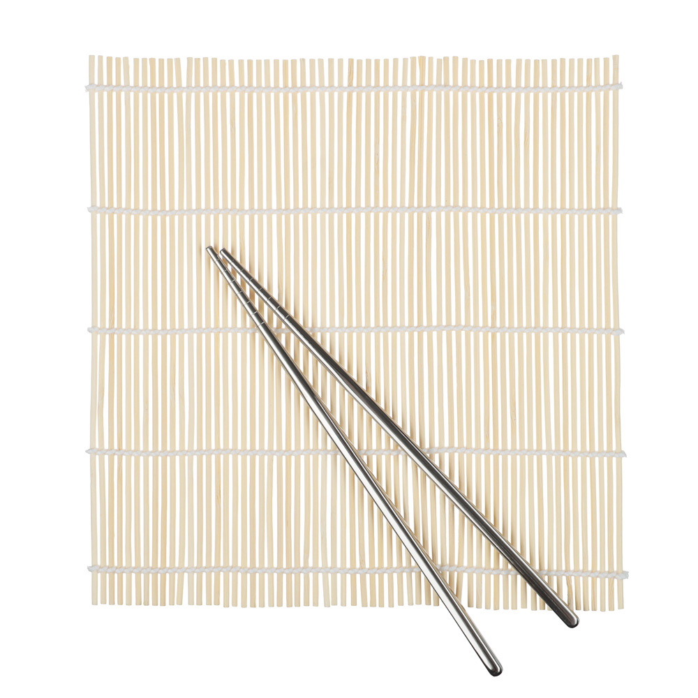 Набор палочек для суши 2шт+циновка 2 шт, нерж.сталь, бамбук, арт.№ 883-110