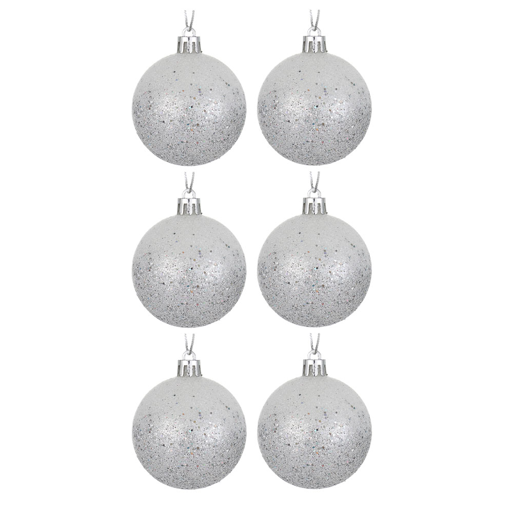 СНОУ БУМ Набор шаров 6 см, 6 шт, серебро-белый, подвес, 26-136, арт.№ 373-566