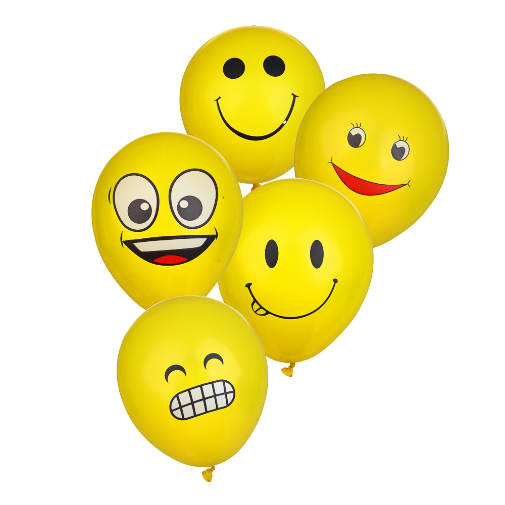 Набор воздушных шаров "Смайлы", 12", 5шт, латекс, арт.№ 518-254