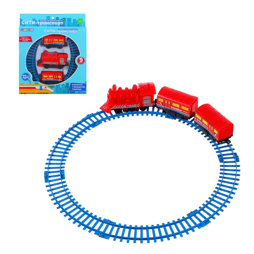 ИГРОЛЕНД Железная дорога, движение, 1хАА, дл.пути 90 см, 9пр, ABS, PP, 20,5х25х3,2см, 3 дизайна, арт.№ 276-115