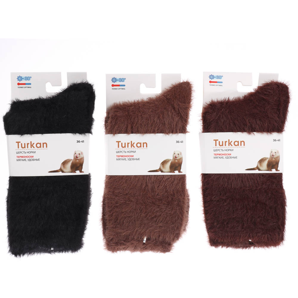 Носки женские, тм TURKAN, размер 36-41, 80% шерсть норки, 15%п/а, 5% лайкра, цвета в асс-те, HN-794, арт.№ 019-657