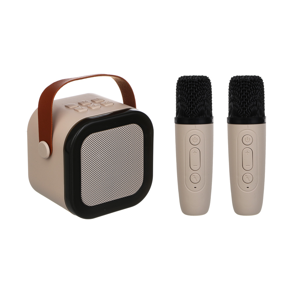 BY Колонка беспроводная Party караоке, 2 микрофона, 3Вт, 400мАч, BT5.3, USB, ВШГ 9x9x7см, белый, арт.№ 443-194