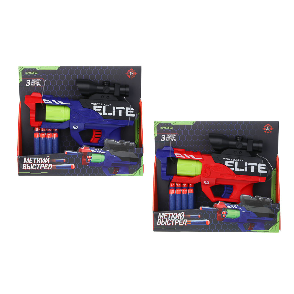 ИГРОЛЕНД Бластер "Меткий выстрел" с мягкими пулями, 12 пуль, ABS, 25х20х8 см, 2 дизайна, арт.№ 261-794