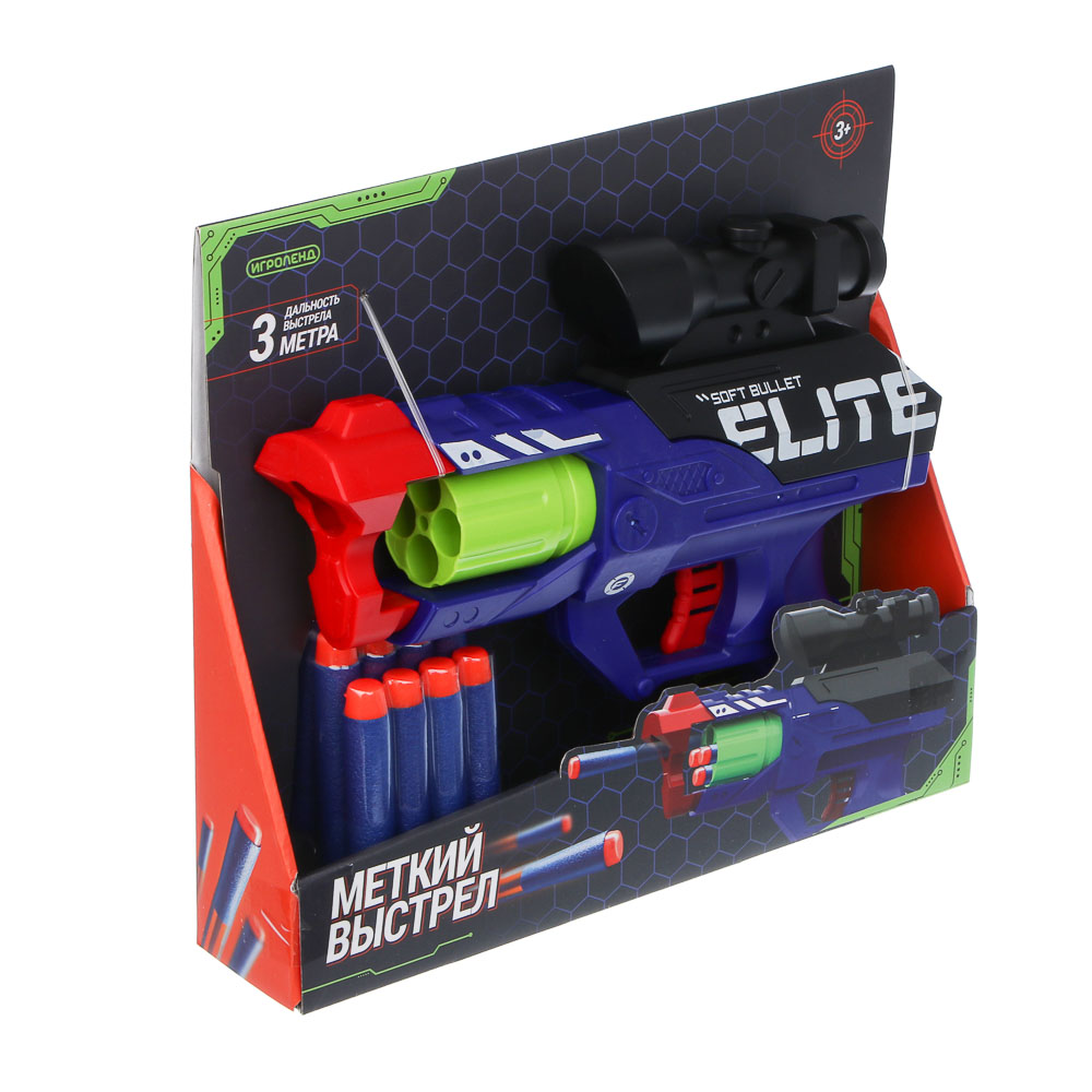 ИГРОЛЕНД Бластер "Меткий выстрел" с мягкими пулями, 12 пуль, ABS, 25х20х8 см, 2 дизайна, арт.№ 261-794
