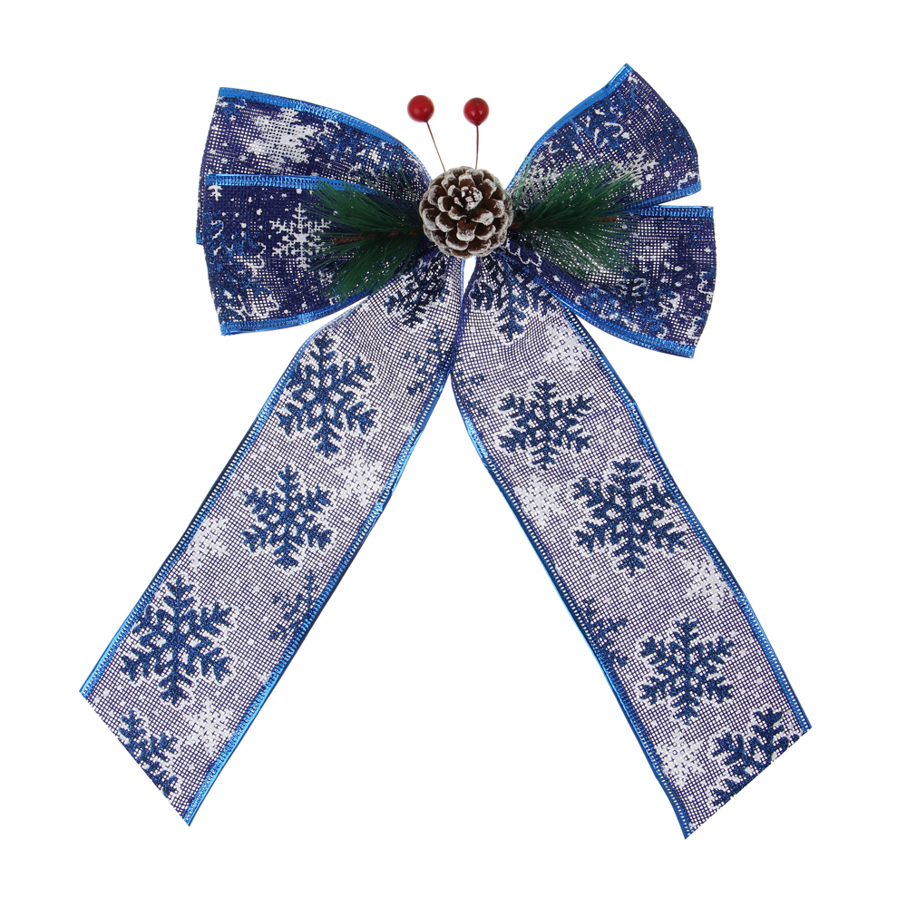 СНОУ БУМ Бант декоративный, 20x30 см, с декором, цвет серебро с синим, полиэстер, арт.№ 374-561
