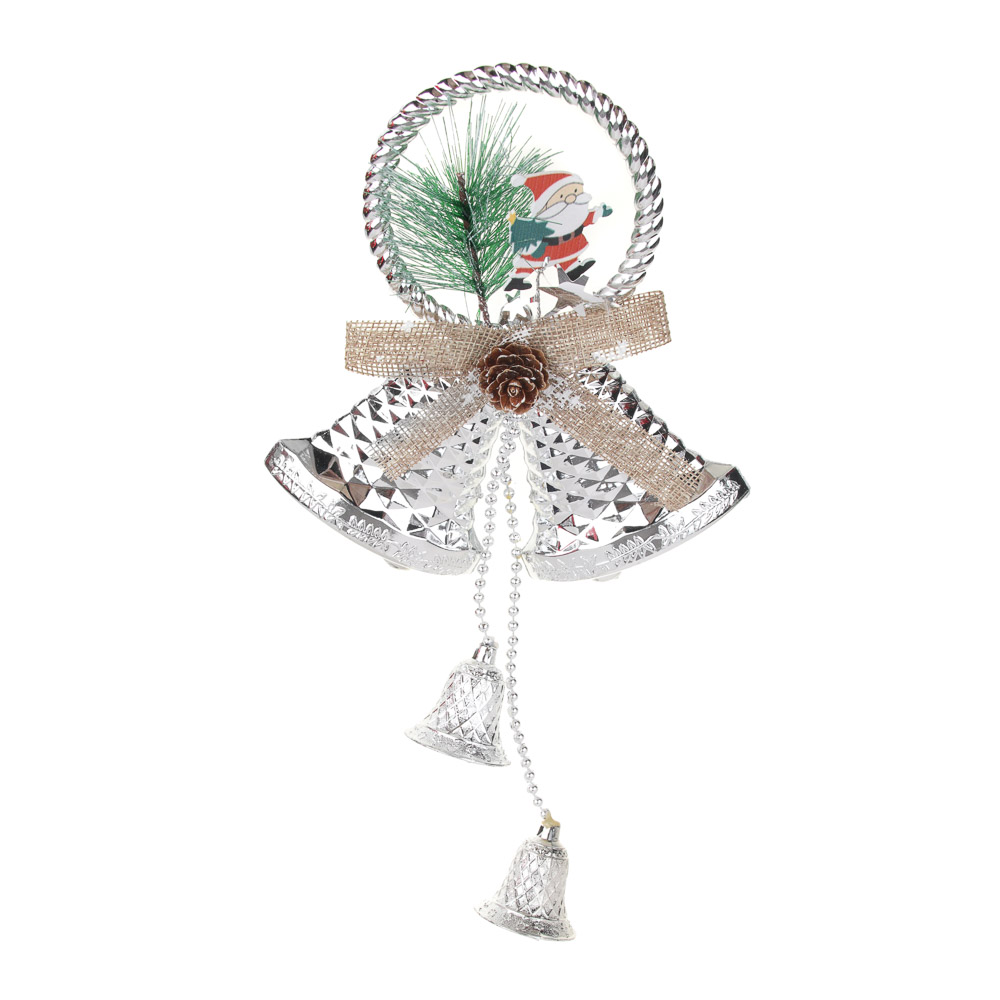 СНОУ БУМ Украшение декоративное в виде колокольчиков, пластик, 15х26см, цвет серебряный, арт.№ 379-314