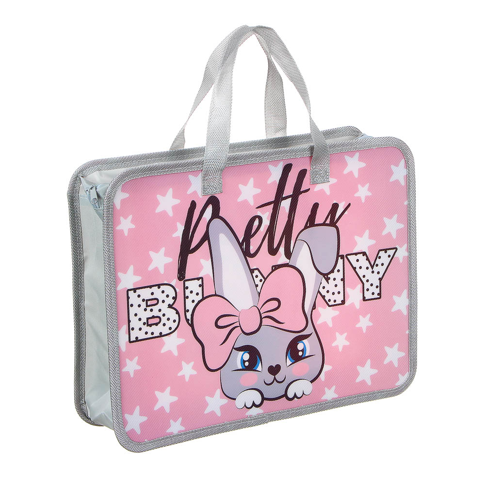 ЗАЙЧИК Папка для тетрадей 33,5x26см, для A4, расширение 8 см, молния сверху, ручки, пластик, арт.№ 236-082