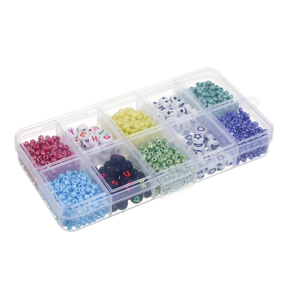 Набор для бисероплетения 10 отделений, пластик, стекло+нить, 6 дизайнов, арт.№ 366-247