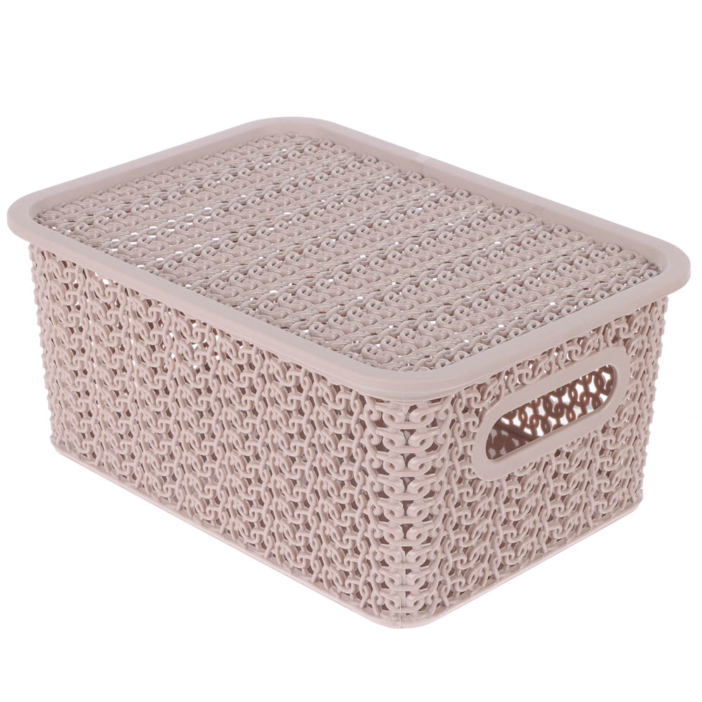 Корзинка Вязь 3л 235х173х105мм с крышкой, розовый нюд, арт.№ 457-842