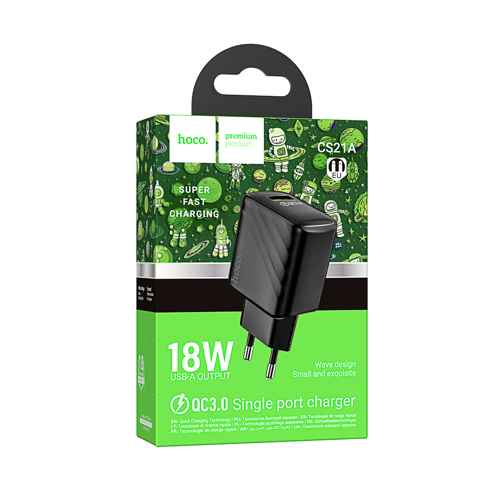 Сетевое зарядное устройство hoco. модель CS21A, QC3.0, 1xUSB-A, EU вилка, арт.№ 916-343