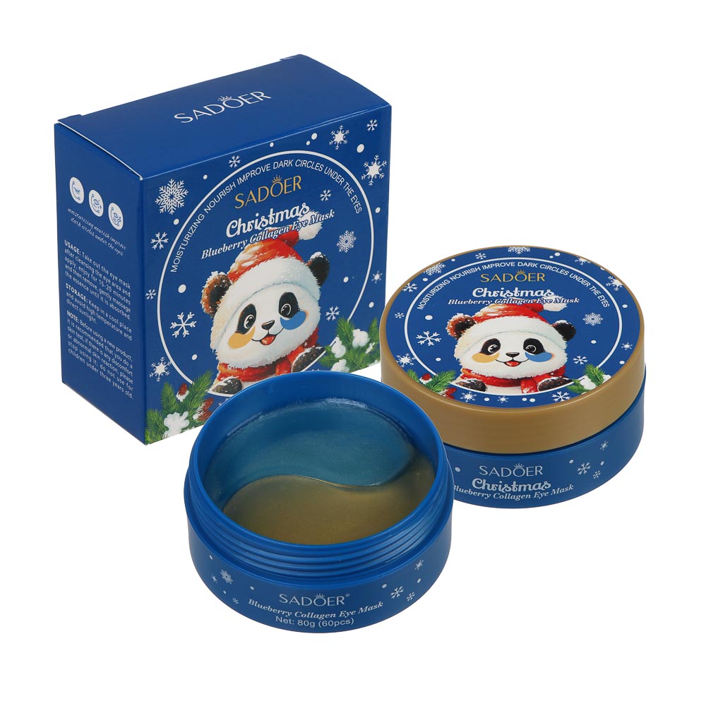 Патчи для глаз увлажняющие от темных кругов 60 шт тм SADOER Merry Xmas, черника и коллаген, арт.№ 022-182