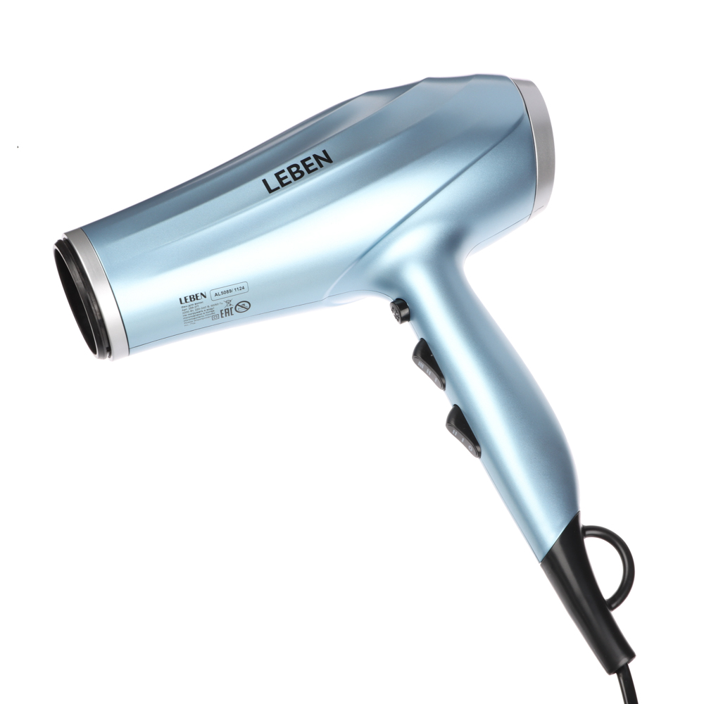 LEBEN Фен, 2200 Вт, 2 скорости, 3 темп. режима, металл, пластик, голубой, арт.№ 259-217