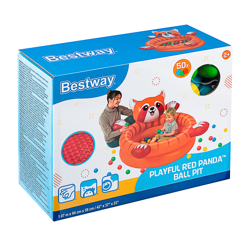 BESTWAY Манеж с мячиками PLAYFUL RED PANDA, 50 шариков, ремкомплект,  107x94x58 см, 52702, арт.№ 013-071