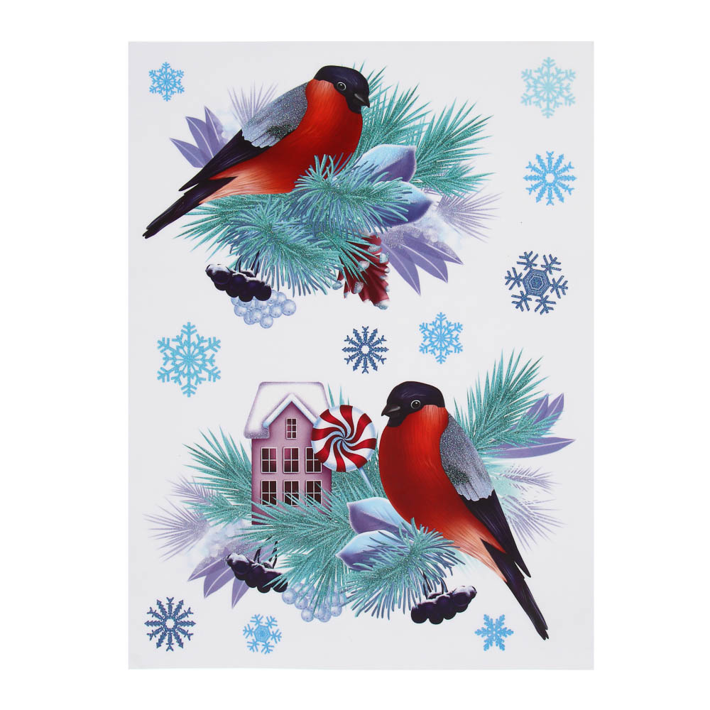 СНОУ БУМ Наклейки интерьерные Снегири, 30x20 см, электростатические, ПВХ, 4 дизайна, арт.№ 336-505