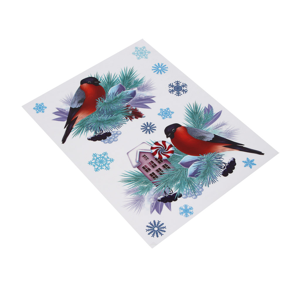 СНОУ БУМ Наклейки интерьерные Снегири, 30x20 см, электростатические, ПВХ, 4 дизайна, арт.№ 336-505