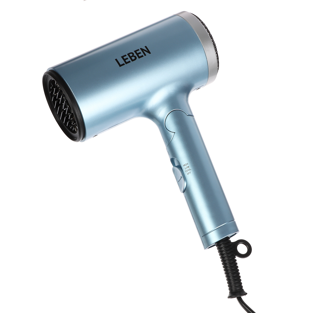 LEBEN Фен, 1600 Вт, 3 темп. режима, металл, пластик, голубой, арт.№ 259-218