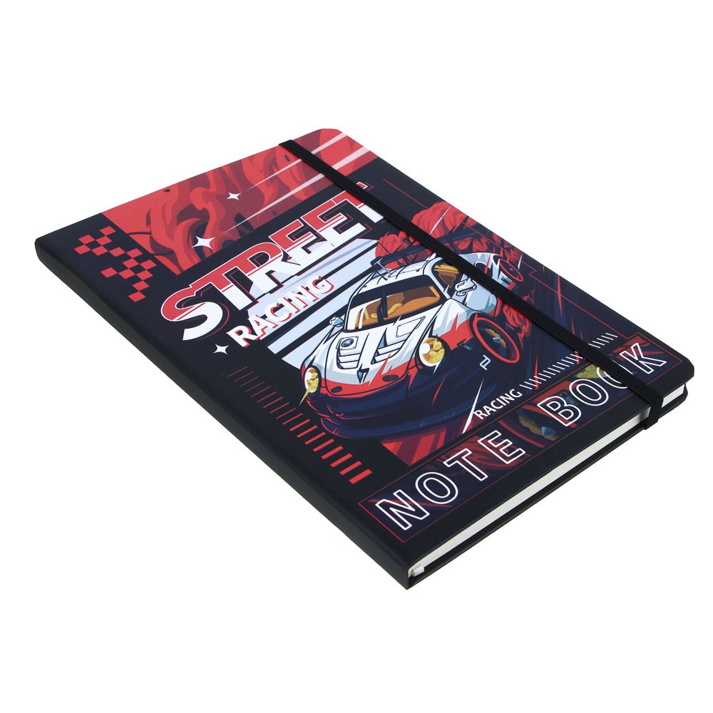 Записная книжка на резинке, А5, 14,5х21см, 80 л., закладка-лента, Авто, 4 дизайна, арт.№ 574-080