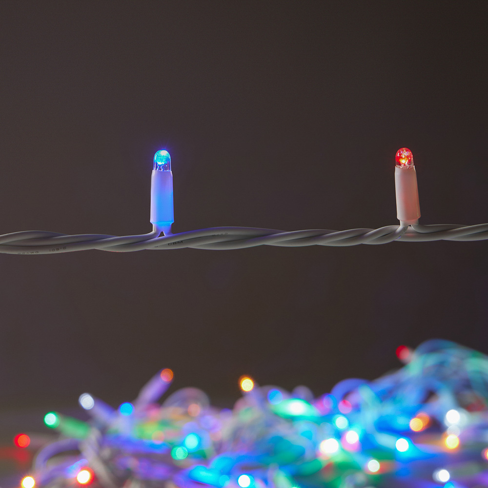 Гирлянда уличная вьюн 10 м BY, 100 LED ламп, свечение мульти, ПВХ белый, мерцание, коннектор, 220В, IP65, арт.№ 351-771