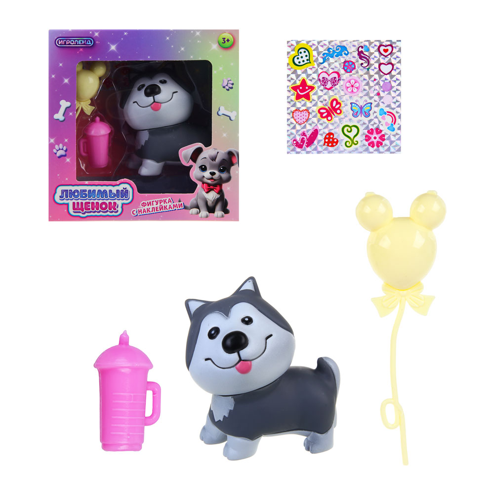 ИГРОЛЕНД Фигурка с наклейками и акс. "Любимый щенок", PP, TPR, PVC, 13,8х6,5х14 см, 2 диз., арт.№ 258-070