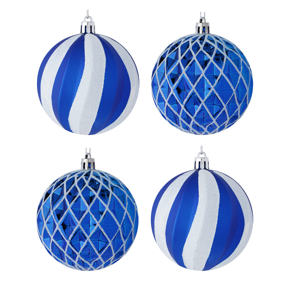 СНОУ БУМ Набор шаров 8 см, 4 шт, синий, белый, 26-141, арт.№ 373-571