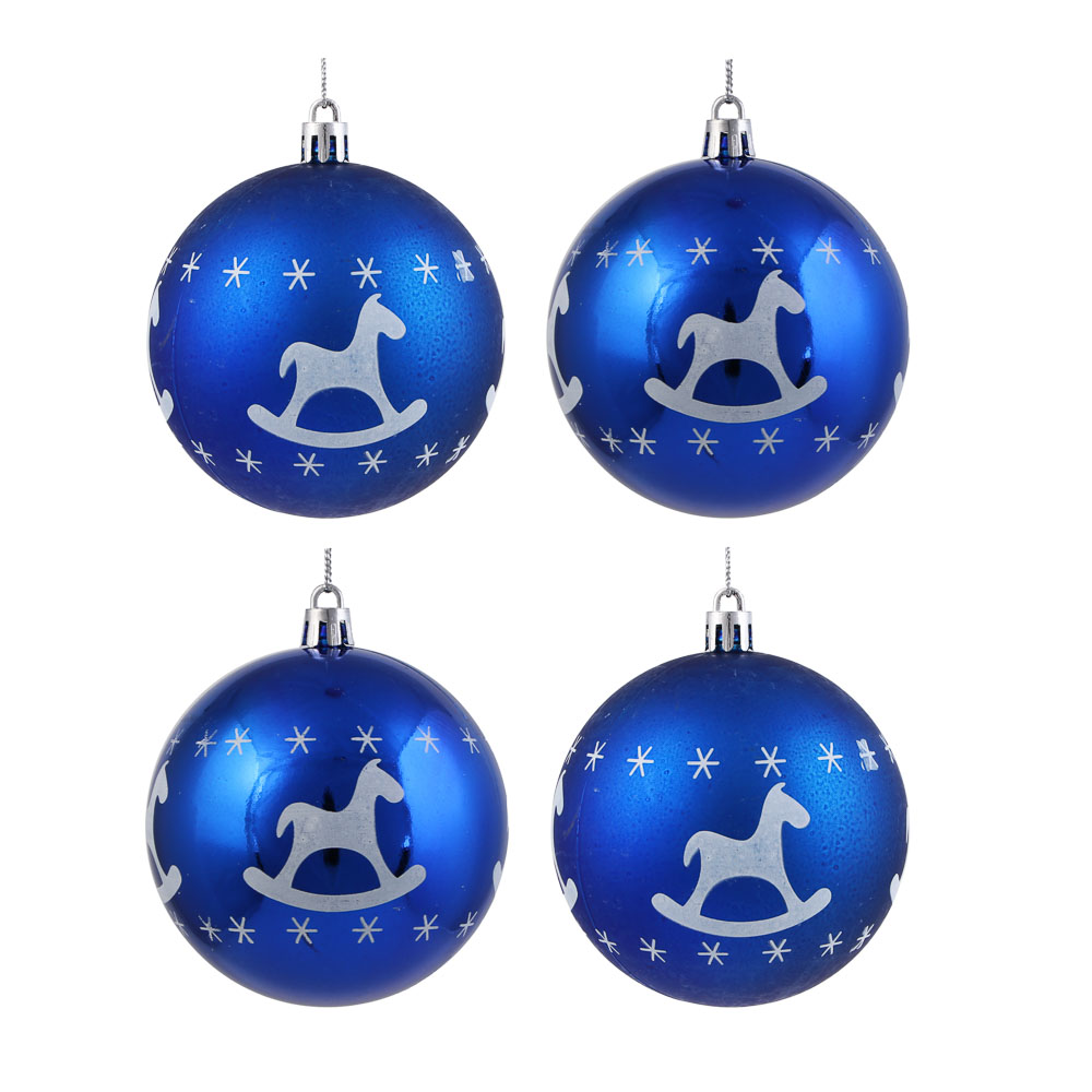 СНОУ БУМ Набор шаров 8 см, 4 шт, синий, пластик, глиттер, 26-144, арт.№ 373-574