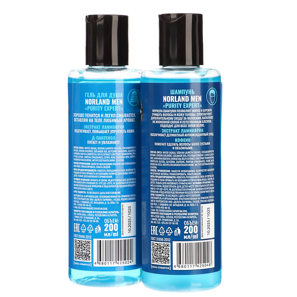 Подарочный набор мужской NORLAND MEN Purity expert:Гель для душа 200мл+шампунь 200мл, арт.№ 954-062