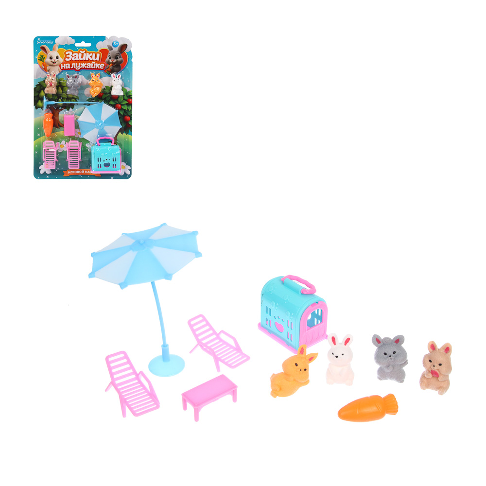 ИГРОЛЕНД Игровой набор "Счастливая семья" Зайки на лужайке, ABS, PP, 19х4х28 см, 4 вида, арт.№ 295-256