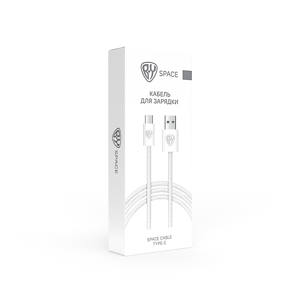 BY Кабель для зарядки Space Cable Type-C, 1м, Быстрая зарядка 3А, QC, PD 20W, тканевый, белый, арт.№ 931-542