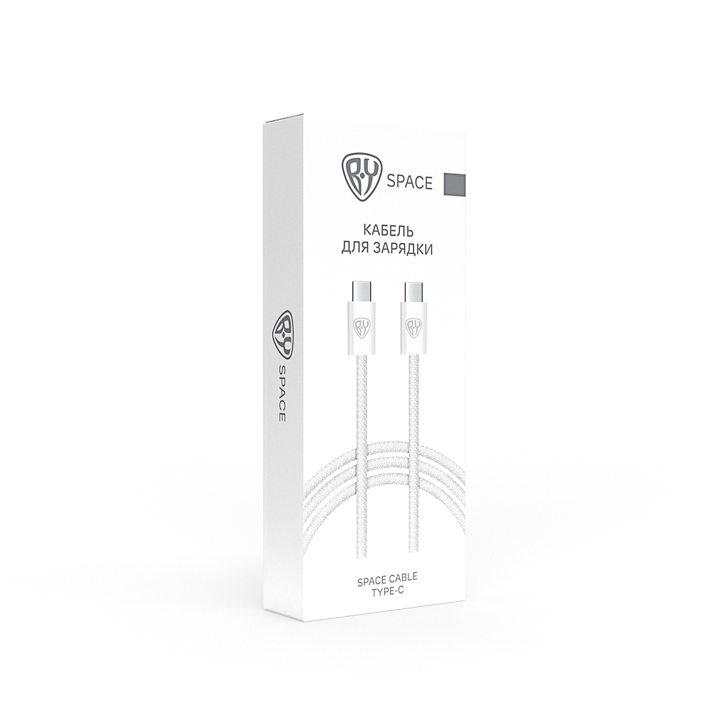BY Кабель для зарядки Space Cable Type-C-Type-C, 1 м, Быстрая зарядка, 3А, PD 65W, тканевый, белый, арт.№ 931-543