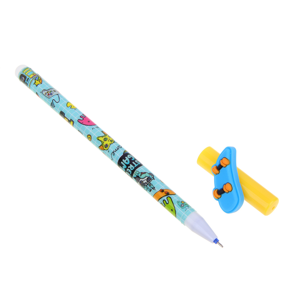 Ручка гелевая "Пиши - стирай", синяя, с фигуркой в форме джойстика, мяча и скейта, 3 диз., 16,2 см, арт.№ 591-037
