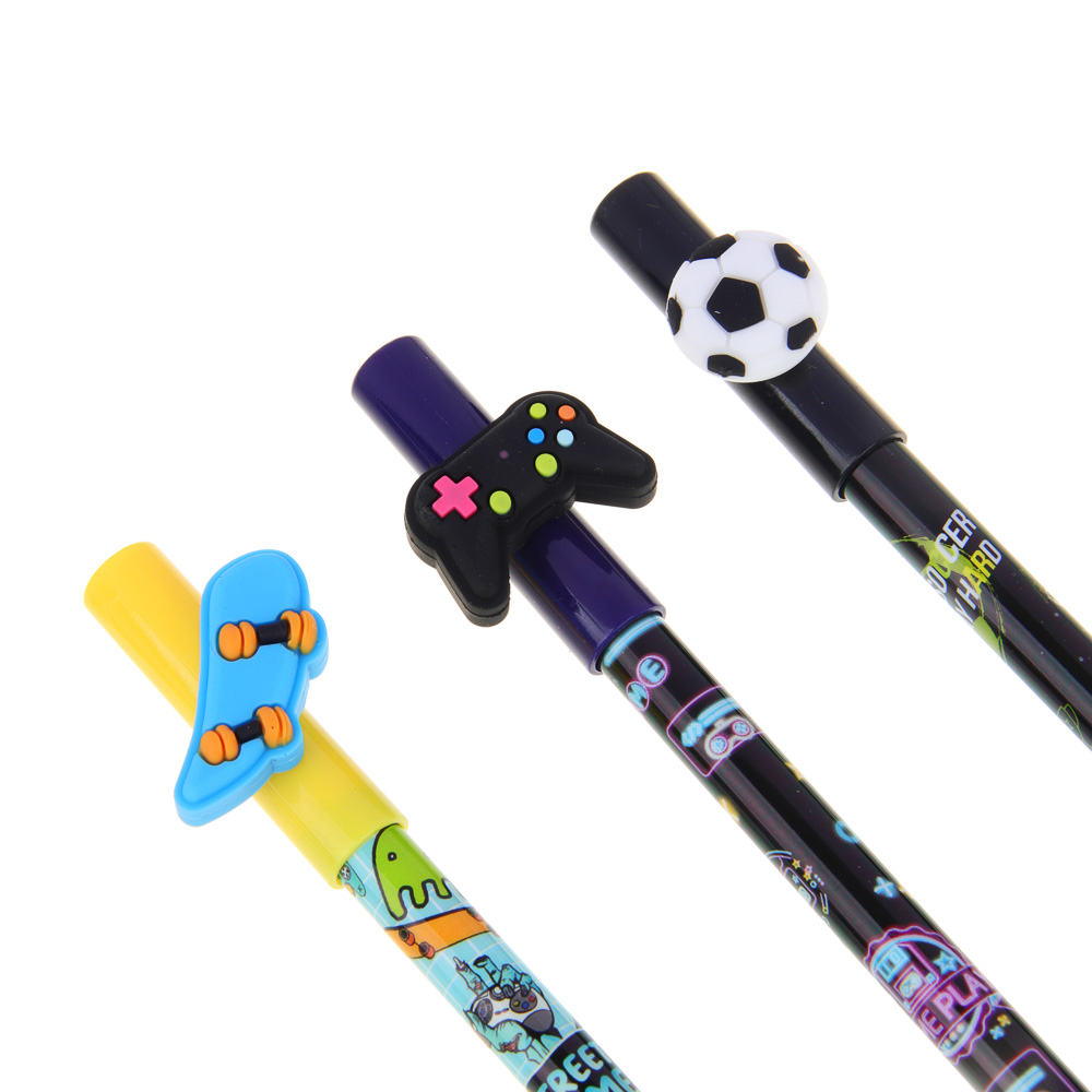Ручка гелевая "Пиши - стирай", синяя, с фигуркой в форме джойстика, мяча и скейта, 3 диз., 16,2 см, арт.№ 591-037